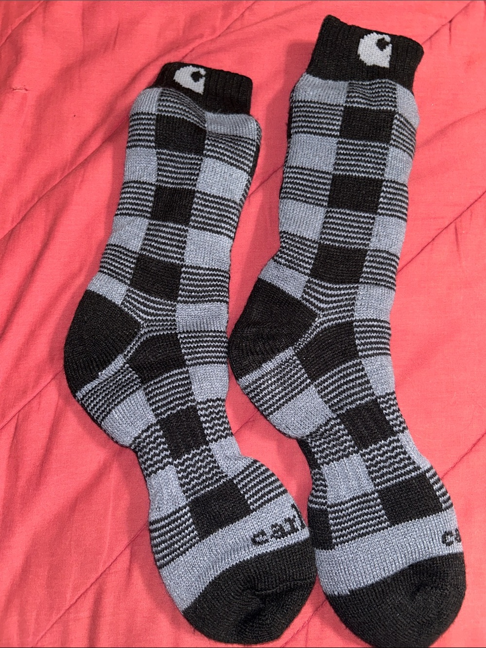 Carhartt Men’s Black & Gray Checkered Sherpa Lined Crew Socks